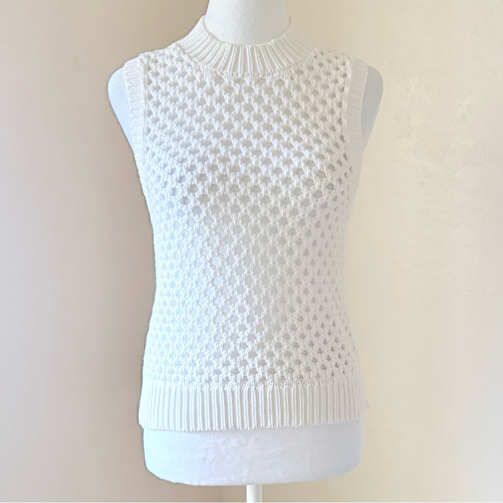 Theory Mayleen Roping Open Stitch Knit White Sleeveless Sweater Top S